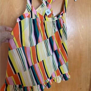 CABI Multicolor Striped Ruffle Hem Tank Top